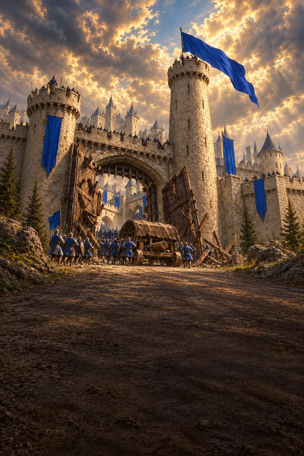 Blue banners fly over a newly won Stronghold