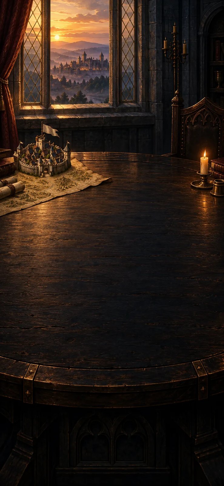 A candlelit table in the throne room